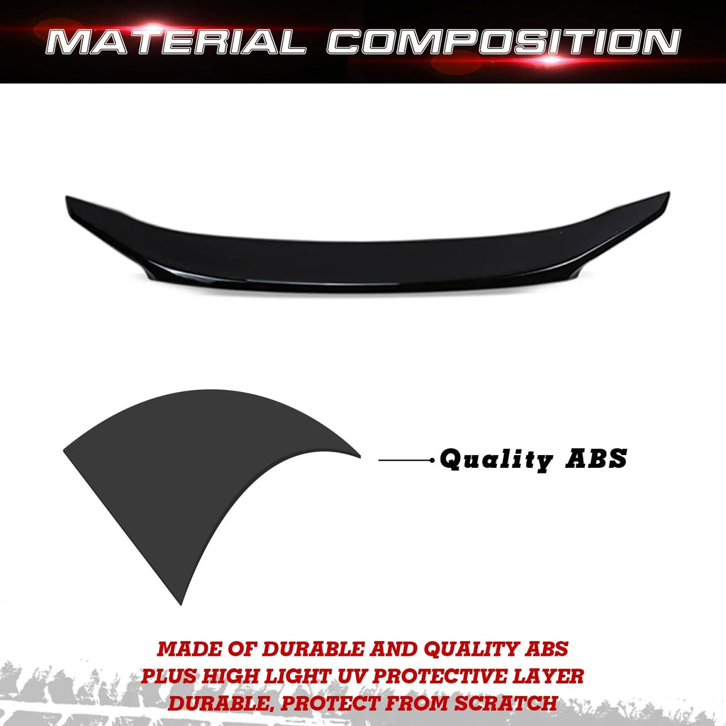Xotic Tech 4DR JDM Style Glossy Black Rear Trunk Lip Wing Spoiler appropriate with Honda Civic 2016-2021 10th Gen