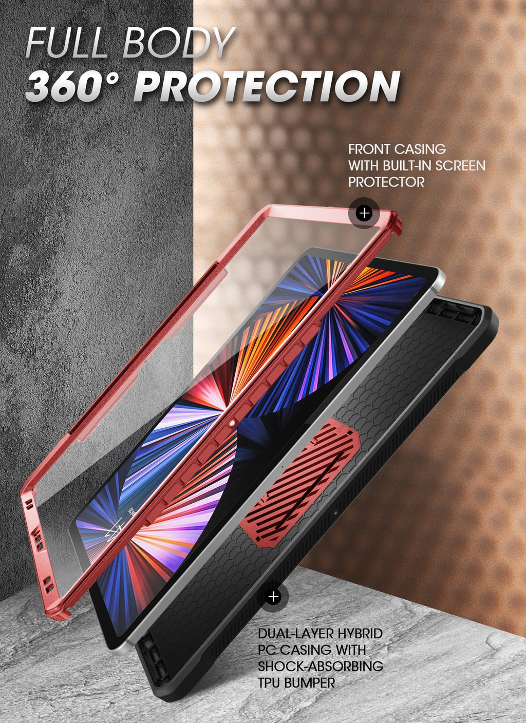 SUPCASE Unicorn Beetle Pro Series Case for iPad Pro 12.9 Inch (2021 / 2020), Support  Pencil Charging with Built-in Screen Protector Full-Body Rugged Kickstand Protective Case (Ruddy)